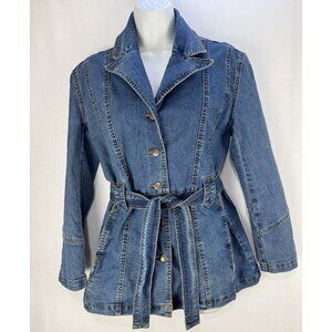 My Maille Montreal Tailored Belted Denim Blazer Jacket Women SZ 5